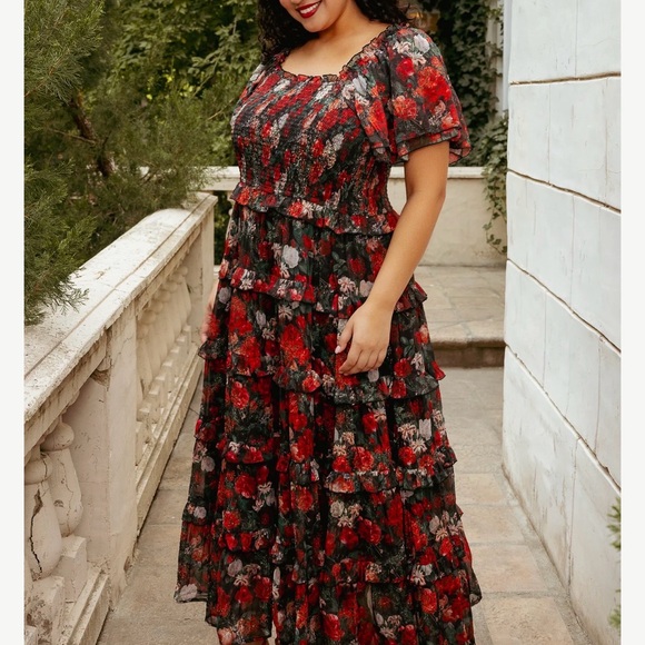 Ivy City Co Red and Black Floral Maxi Dress - Picture 2 of 2